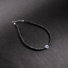 4.Evil Eye Black Beads Silver Anklets for Women