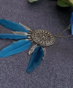 Boisterous Blue Feather Pendant Necklace