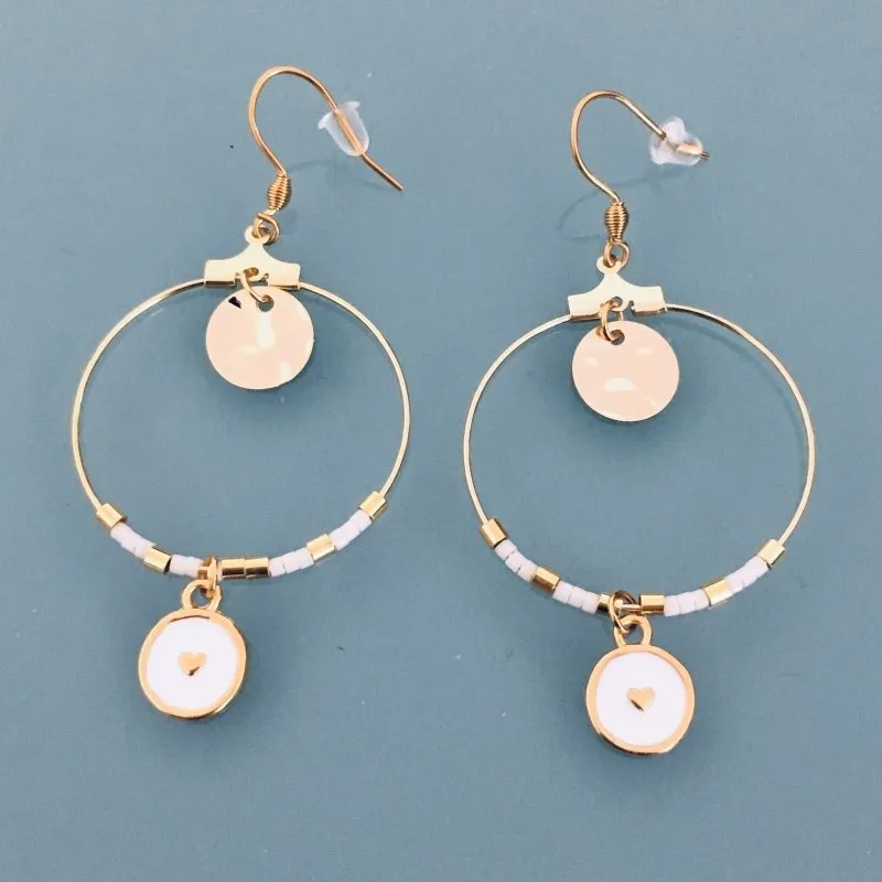 Clover Heart Hoop Earrings | Golden Heart Hoop Earrings With White and Gold Pearls | Golden Hoop Earrings | Gift Jewelry