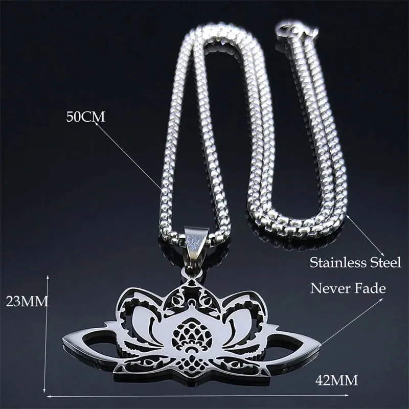 Fashion Yoga Lotus Necklace Chain Silver Color Chakra Symbol Flower Buddhist Necklaces