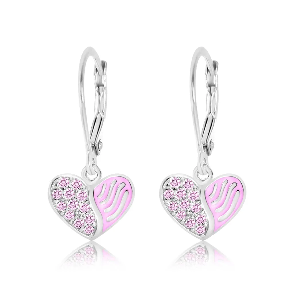 Heart Multi-colored Crystal White Gold Palladium Plating Girl's Leverback Earrings
