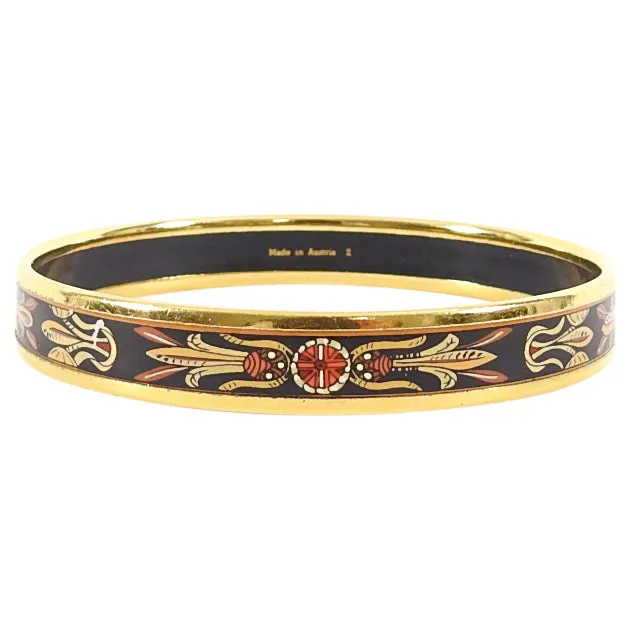 Hermes Thin Enamel Bangle Bracelet - gold / black