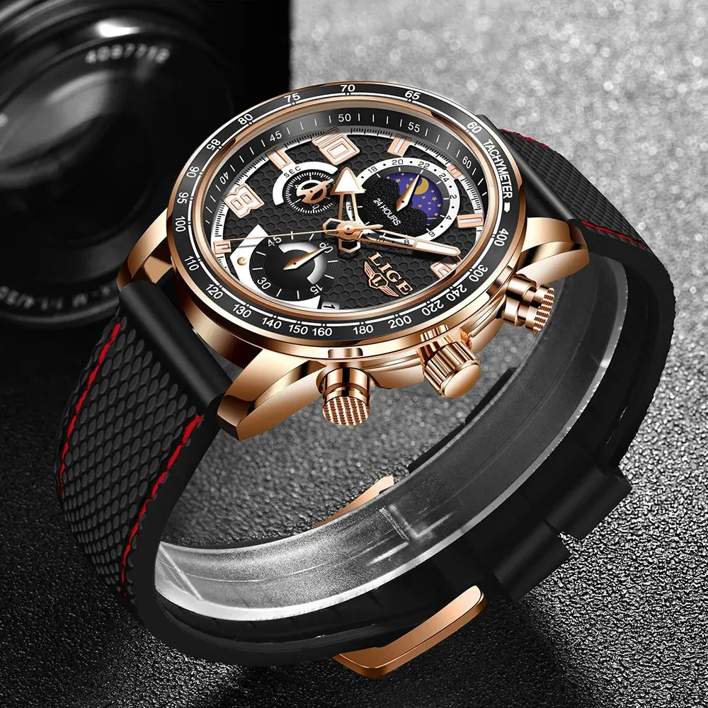LIGE Luxury Chronograph Men's Strap Quartz Watches LG8955