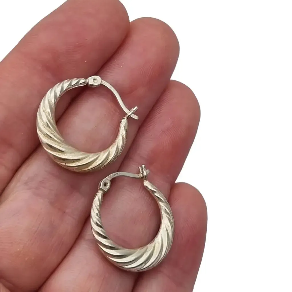 Medium vintage silver hoop earrings, silver earrings for women.