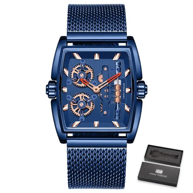MINI FOCUS Mens Watches Top Brand Luxury Design Quartz Watch Wrist Men Stainless steel mesh belt or Leather Strap 30m Waterproof