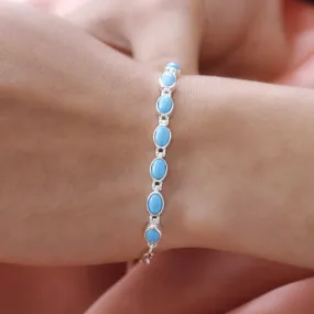 Natural Oval Cut Bezel Set Sleeping Beauty Turquoise Simple Bracelets - 925 Sterling Silver Boho Bracelets