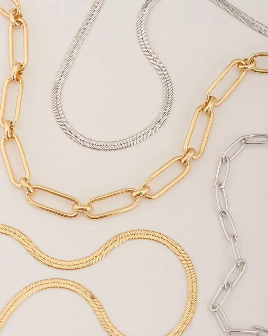 Silver Flat Snake Chain Necklace