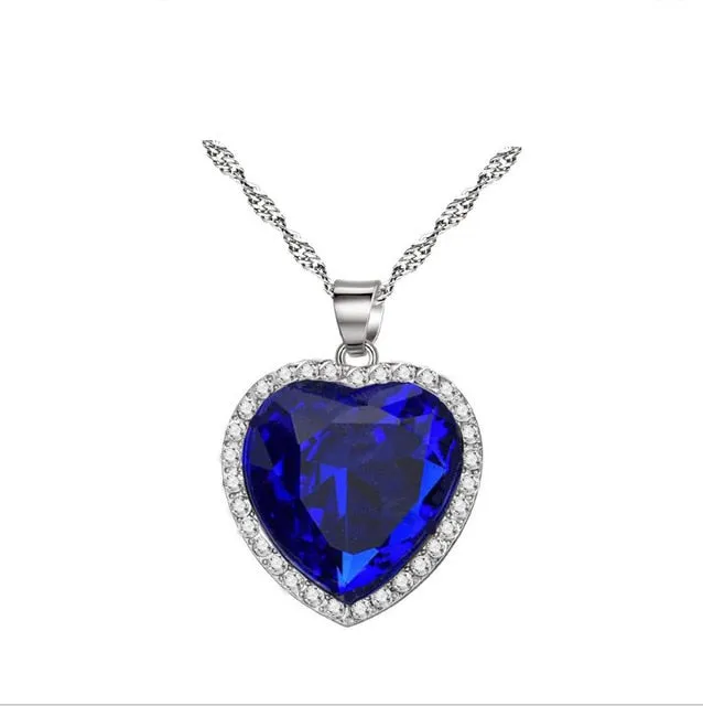 Women Titanic Heart of the Ocean Necklace Blue Chain Pendant